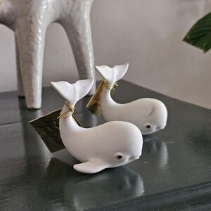 George Good Classic Sculpture Bone China 22 Karat Gold White Whale Set Of 2 Vtg